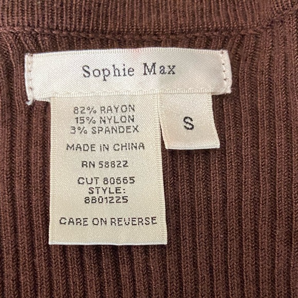 Sophie Max Sweet Chocolate Brown Stretch Button Up Sweater, Fun Sleeves, Sz Sml - Picture 8 of 9